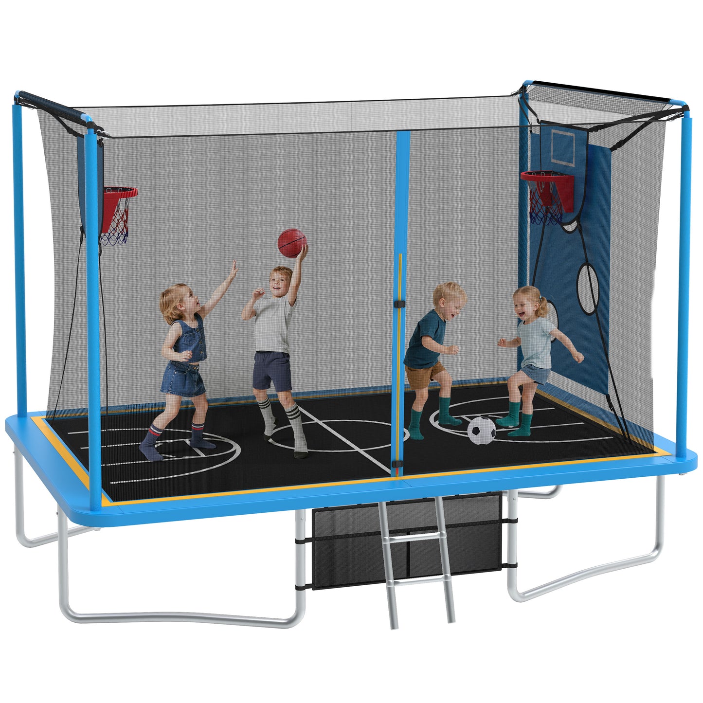 8X12FT Rectangular Trampoline with Enclosure Net, SEGMART Big Outdoor Rectangle Trampoline with Basketball Hoop, Large Square Trampoline 1322LBS Weight Capacity with Storage Bag for Kids, Adults