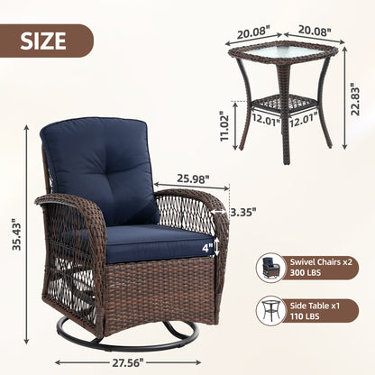 Segmart 3Pcs Patio Furniture Set, Outdoor Conversation Set Swivel Rocking Chairs with Coffee Table & Thickened Cushions, for Patio Porch Deck