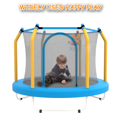 Toddler Trampoline with Safety Enclosure Net, Segmart Mini Trampoline with Cartoon Basketball Hoop, Recreational Trampoline with No-Gap Safe Design, Birthday Gifts for Boys & Girls