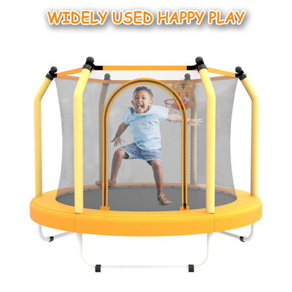 Toddler Trampoline with Safety Enclosure Net, Segmart Mini Trampoline with Cartoon Basketball Hoop, Recreational Trampoline with No-Gap Safe Design, Birthday Gifts for Boys & Girls