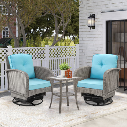 Segmart 3pcs Patio Furniture Set, Rattan Wicker Outdoor Rocking Chair with Coffee Table, Porch Deck Swivel Furniture with Cushions, for Deck Balcony
