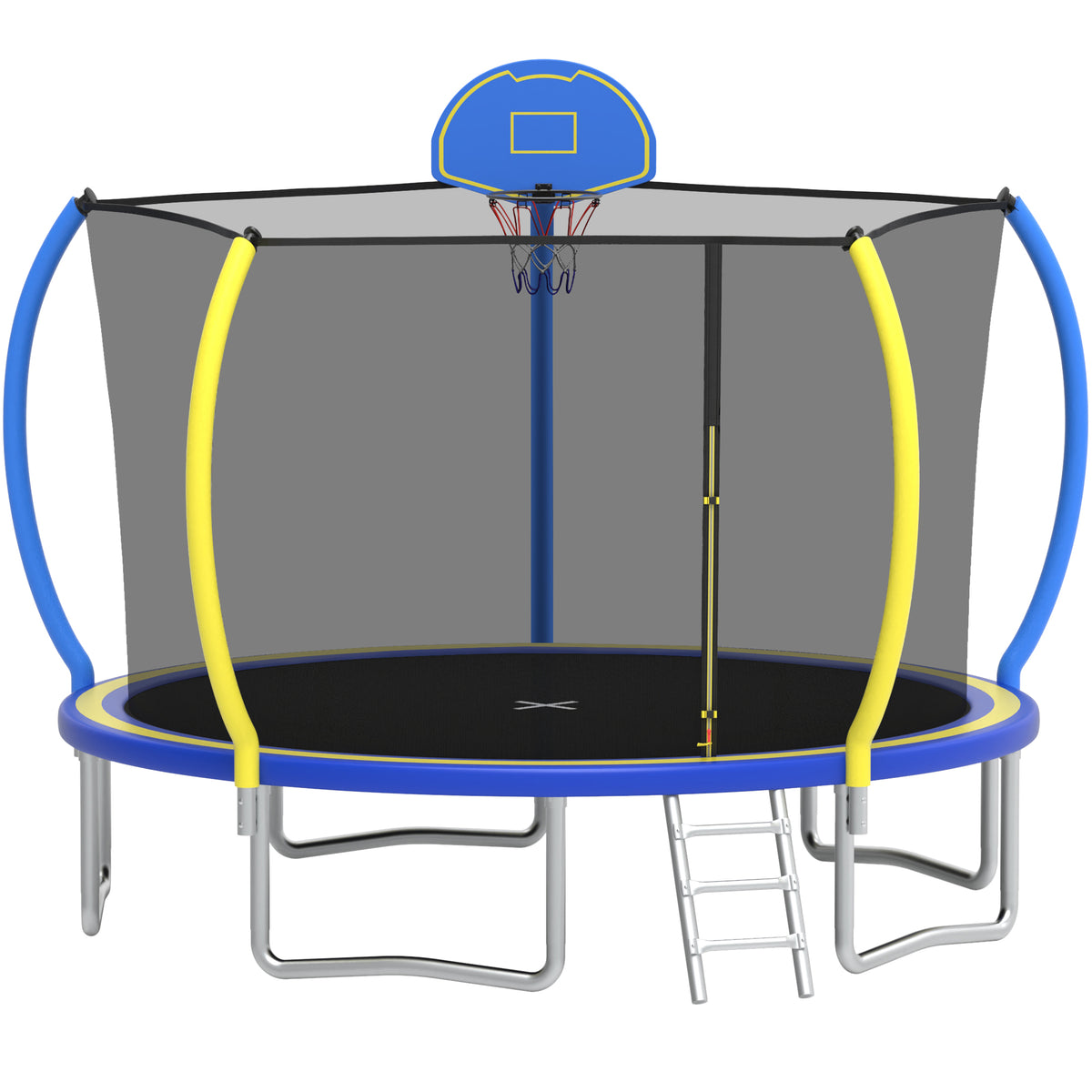 12ft Trampoline with Safety Enclosure, SEGMART Upgrade Outdoor Trampoline with Basketball Hoop, Heavy Duty Back Yard Trampoline with Ladder for Kids and Adults, Pink