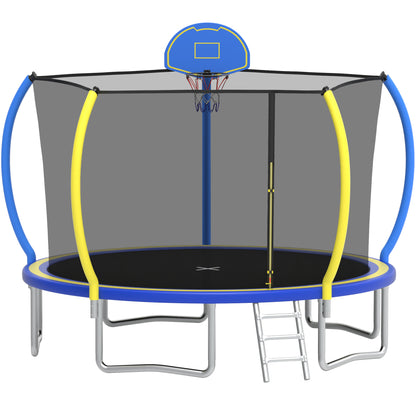 12ft Trampoline with Safety Enclosure, SEGMART Upgrade Outdoor Trampoline with Basketball Hoop, Heavy Duty Back Yard Trampoline with Ladder for Kids and Adults, Pink