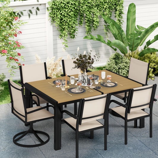 7-Piece Outdoor Patio Dining Set with Rectangular Steel Dining Table, Segmart 4 Stackable Textilene Chairs & 2 Swivel Chairs, Conversation Furniture Set for Yard, Garden, Poolside