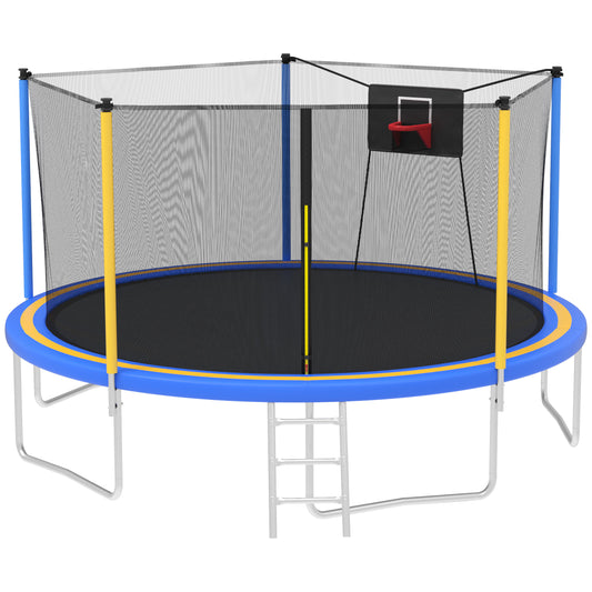 14FT Trampoline with Enclosure for Kids and Adults, SEGMART Upgraded Kids Recreational Outdoor Trampoline with Basketball Hoop, Ladder, Heavy Duty Round Backyard Trampoline for Indoor Outdoor
