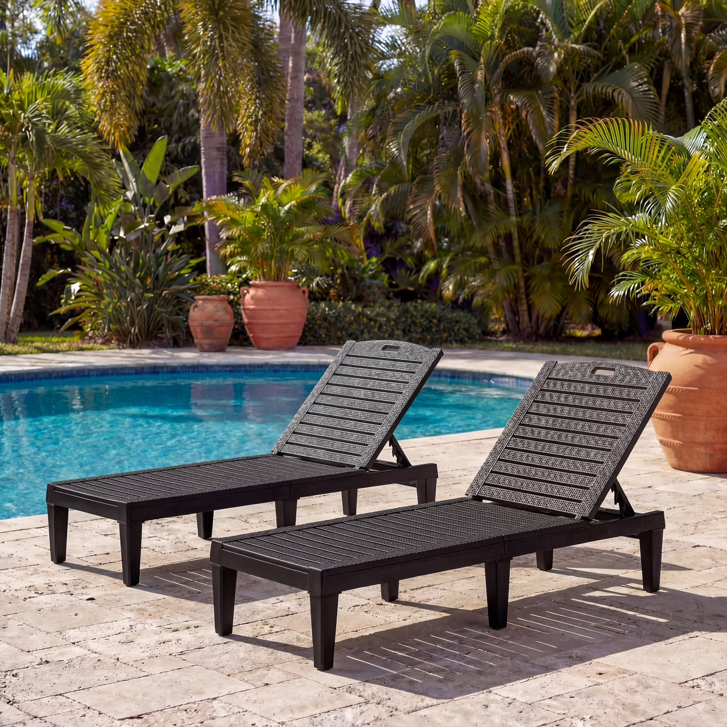 Segmart Chaise Lounge Set of 2 with Adjustable Backrest, Resin Recliner, 440 lbs