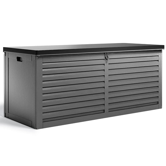 130 Gallon Resin Deck Box, Outdoor Lockable Storage Container for Patio Cushions, Garden Tools, Pool Supplies, Toys, Waterproof and UV Resistant, Gray