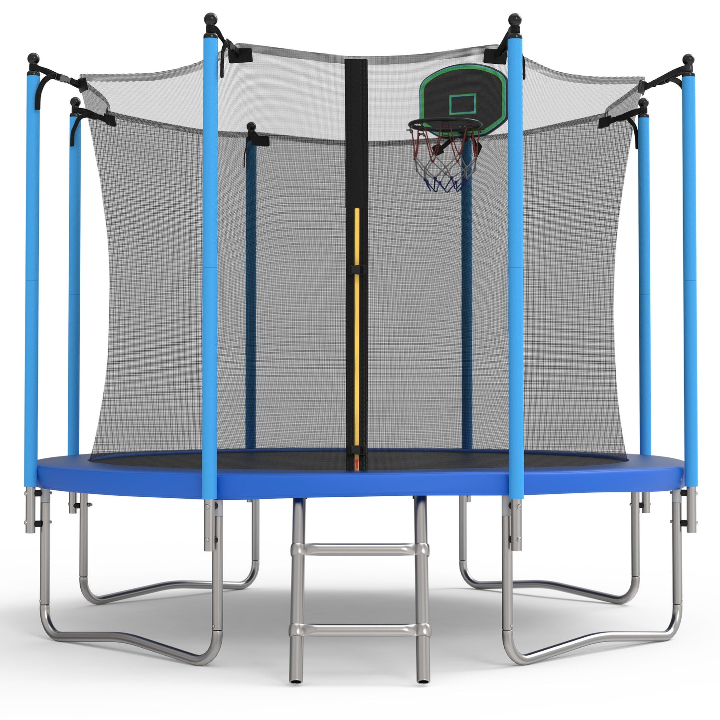 10FT Trampoline with Basketball Hoop for Kids and Adults, SEGMART Round Backyard Trampoline with Enclosure, Heavy Duty Recreational Outdoor Trampoline with Ladder and AntiRust Coating, Blue