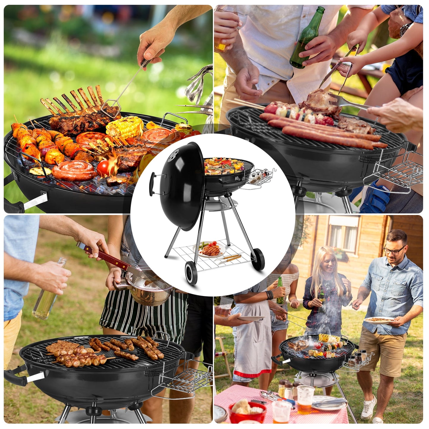 Segmart 28" Portable Charcoal Grill with Wheels, Outdoor Barbecue Kettle Grill for Camping, Tailgating, Backyard BBQ,Adjustable Vents, Removable Ash Catcher
