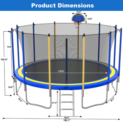 16ft Trampoline with Enclosure Net for Kids and Adults, Large Outdoor Trampoline with Basketball Hoop, Segmart Recreational Trampoline with Ladder, Heavy Duty Backyard Trampoline for Garden Patio