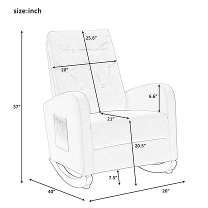 Rocking Chair Nursery Upholstered Mid Century Modern Rocker Oversized Wingback Armchair for Living Room, Grey