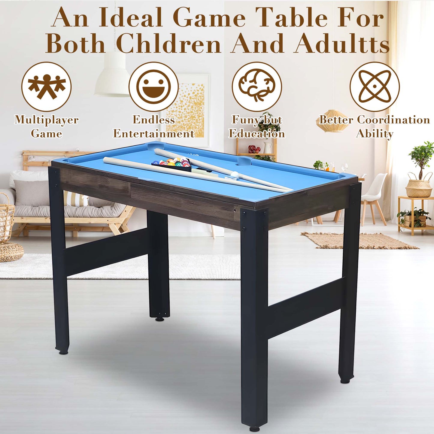 48'' 16 in 1 Multi Game Table, Combo Game Table Set for Game Room, Multifunctional Game Table with Bow, Arrow, Basketball, Football, Hockey, Foosball, Shuffleboard, Ping Pong, Chess, Checkers, Bowling