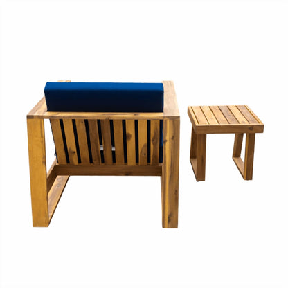 3 Pack Outdoor Lounge Chair, Acacia Wood Chaise Lounge set-Chair & Ottoman, Sunbathing Recliner, Beach Chair, Tanning Chair for Patios, Balconies, and Gardens
