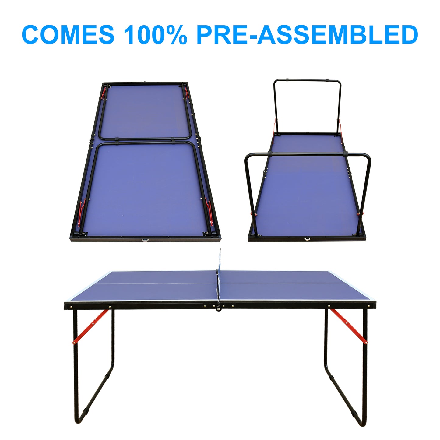 Mid-Size Portable Table Tennis Table, Outdoor Ping Pong Table Foldable Game Set, Folding Game Table with Net, 2 Table Tennis Paddles and 3 Balls, 54"