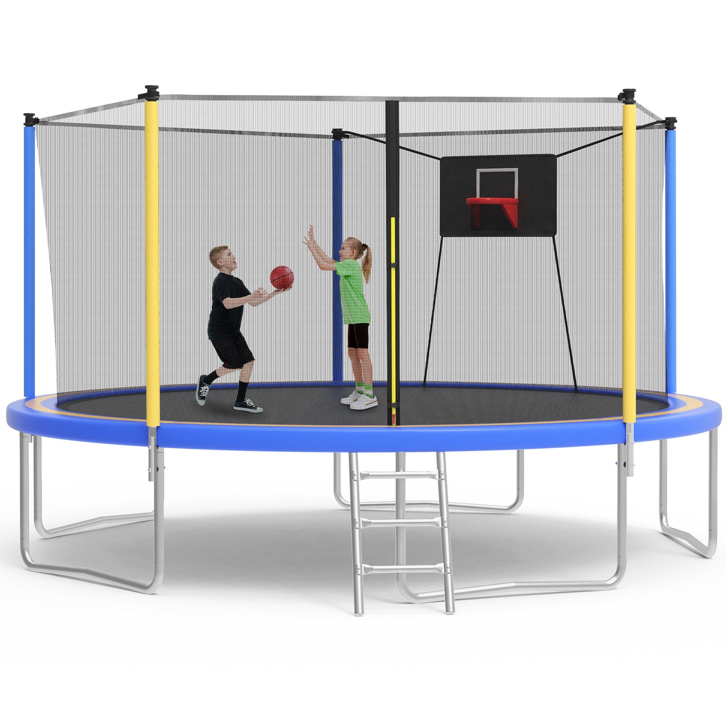 14ft Trampoline with Basketball Hoop, SEGMART Upgraded Round Kids Outdoor Trampoline with Enclosure, Heavy-Duty Backyard Trampoline for Adults and Kids, Blue