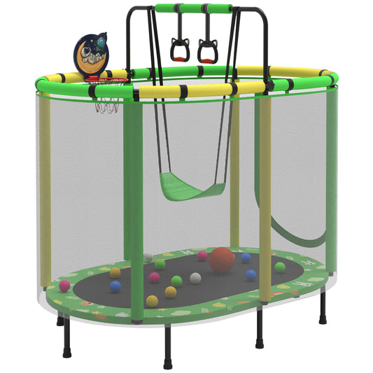 Toddler Trampoline for Kids with Swing, 60" Mini Trampoline with Baksketball Hoop, Segmart Recreational Trampolines with Safety Enclosure Net, Adjustable Toddler Trampoline for Birthday Gifts
