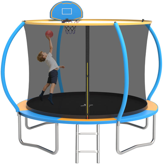 10' Recreational Trampoline with Basketball Hoop, SEGMART Backyard Trampoline with Safety Enclosure Net, Heavy Duty Kids Outdoor Trampoline with Ladder for Kids and Adults