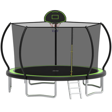 12ft Trampoline with Safety Enclosure, SEGMART Upgrade Outdoor Trampoline with Basketball Hoop, Heavy Duty Back Yard Trampoline with Ladder for Kids and Adults, Pink