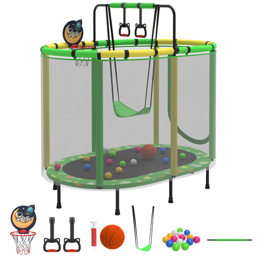 Mini Trampoline for Kids with Safety Enclosure Net, 60" Toddler Trampoline with No-Gap Safe Design, Segmart Recreational Trampolines for Birthday Gifts, Rebounder Trampoline with Ocean Balls
