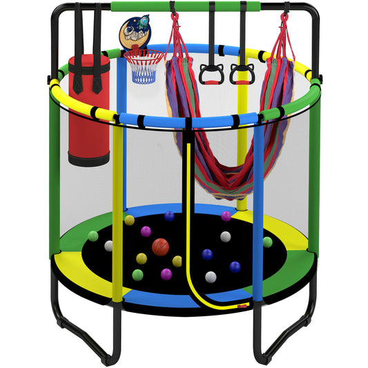 55" Toddler Trampoline with Safety Enclosure Net, Upgrade Mini Trampoline with Basketball Hoop and Ball, Indoor Outdoor Trampoline Birthday Gifts with No Gap Design for Kids Ages 1-8