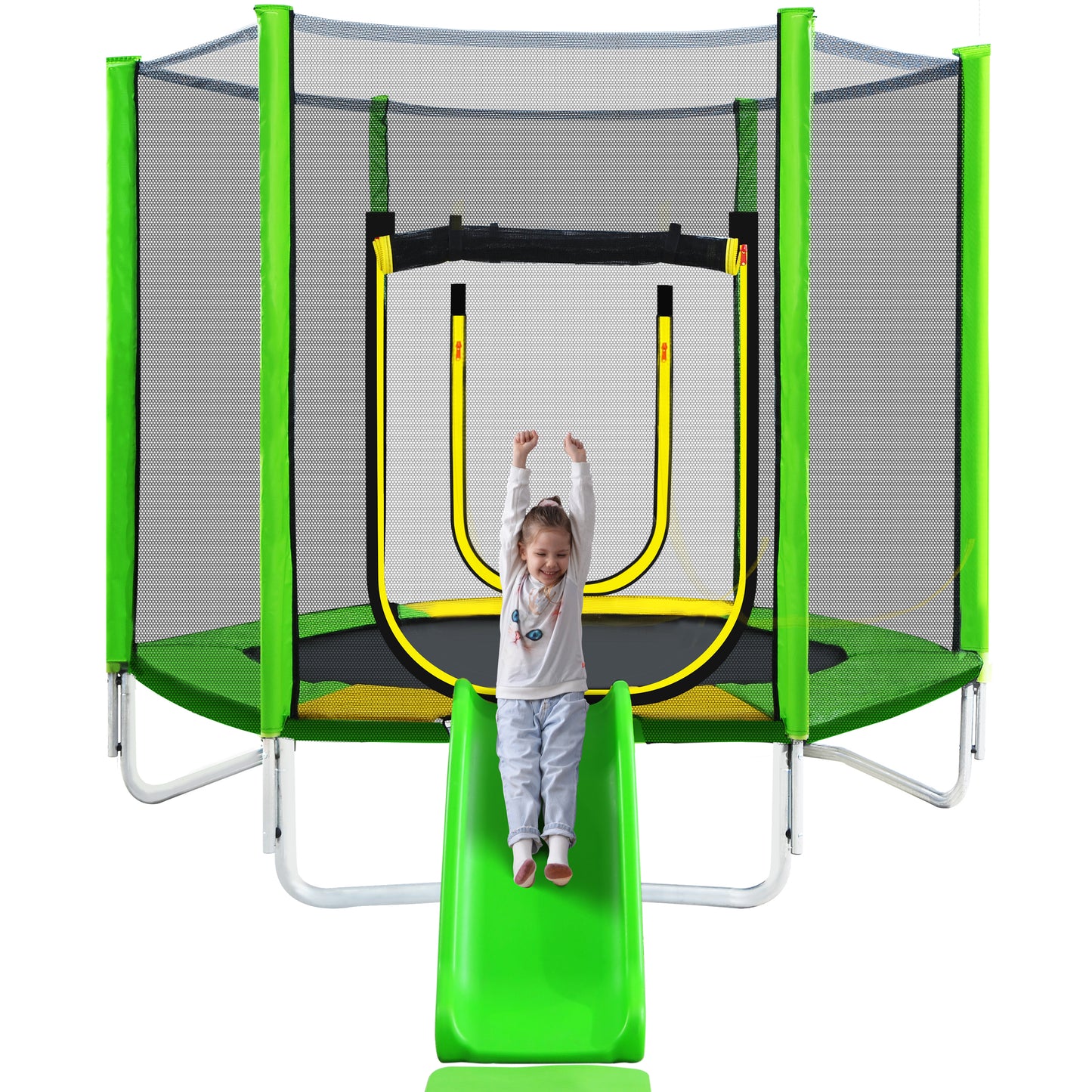 7ft Kids Trampoline with Slide, Small Toddler Trampoline with Ladder for Kids, SEGMART Indoor Outdoor Trampoline with Enclosure Net, Spring Pad for Backyard