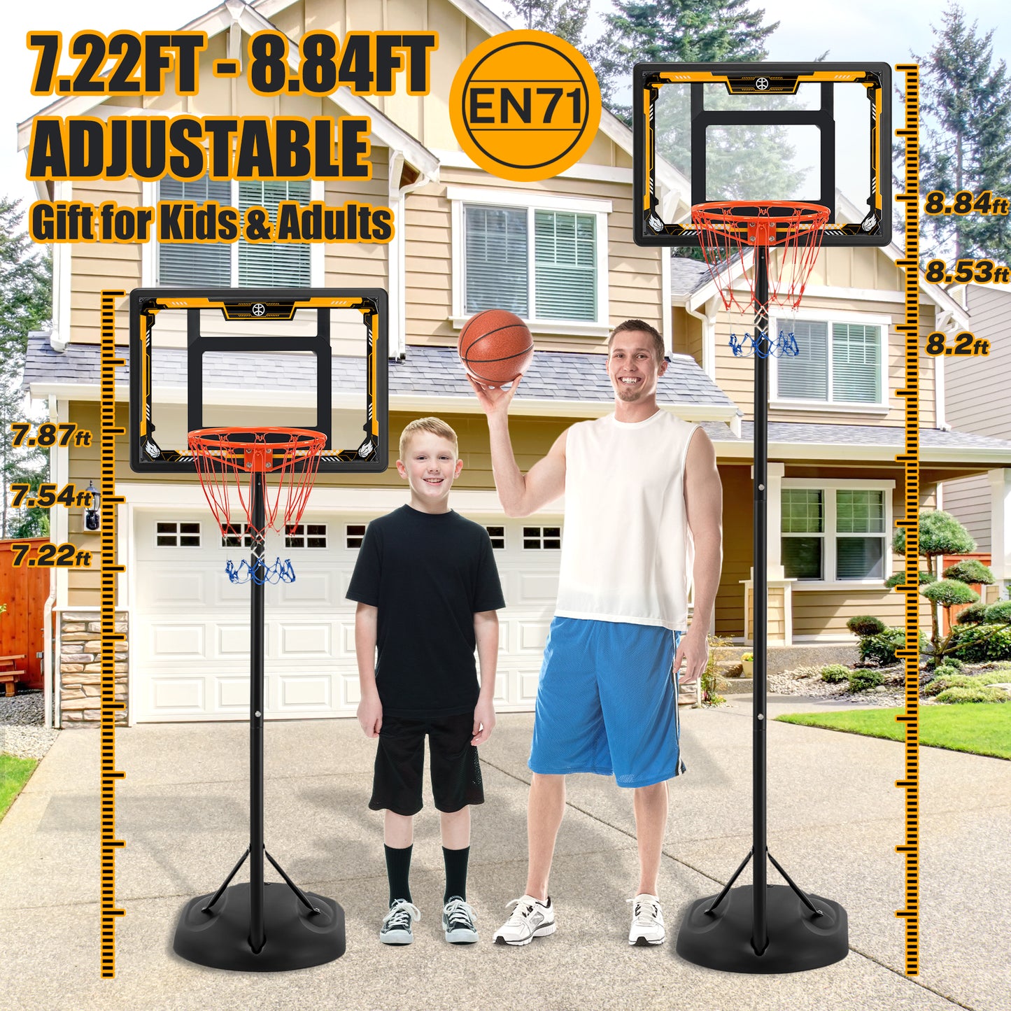 33" Portable Kids Basketball Hoop Stand, SEGMART New 7.22FT-8.84FT Height Adjustable Basketball Goal System with Large Backboard, Fillable Base, Wheels for Poolside Outdoor Indoor