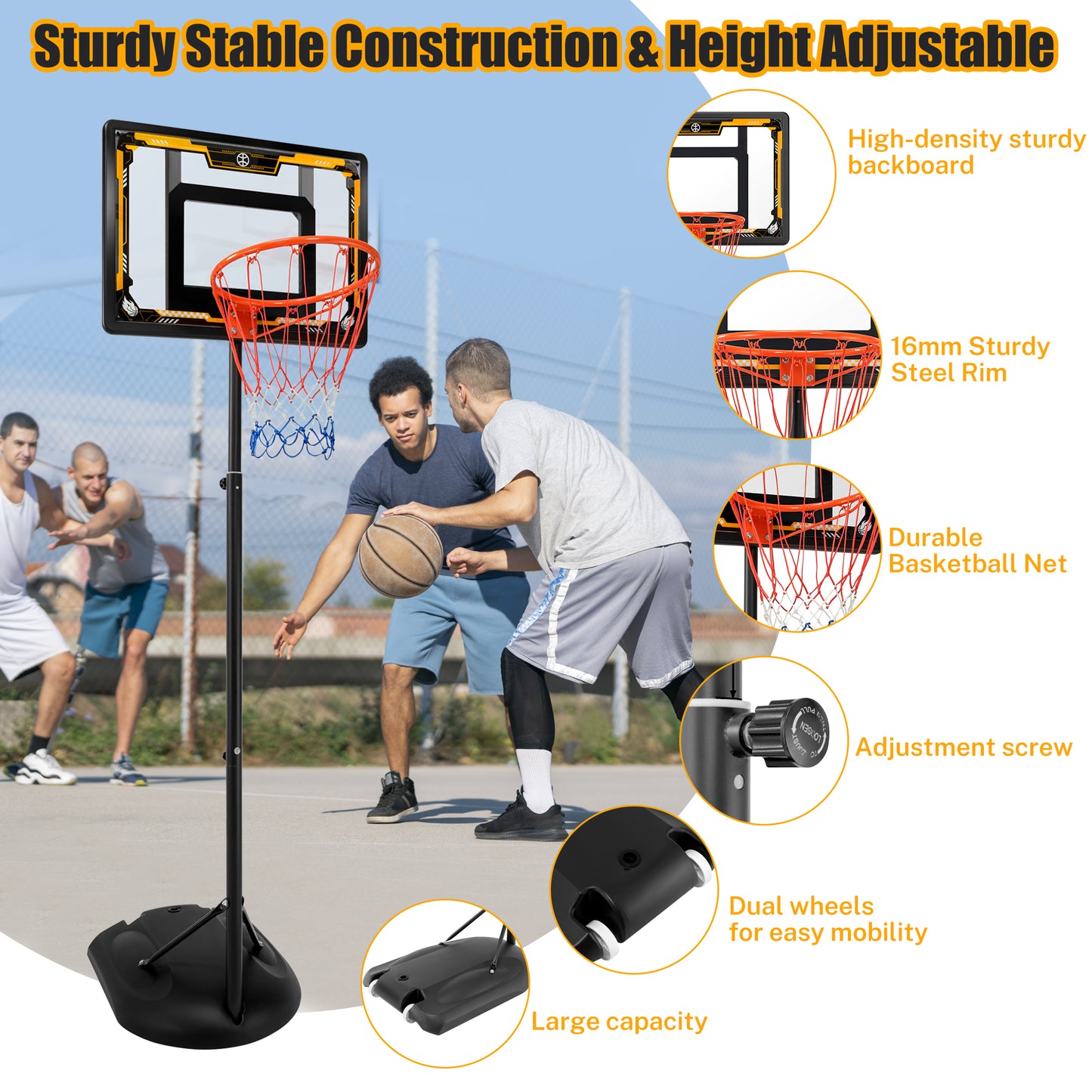 33" Portable Kids Basketball Hoop Stand, SEGMART New 7.22FT-8.84FT Height Adjustable Basketball Goal System with Large Backboard, Fillable Base, Wheels for Poolside Outdoor Indoor