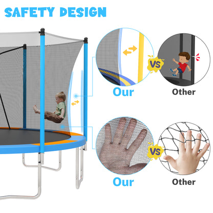 14FT Trampoline for Adults Kids, SEGMART Upgraded Kids Outdoor Trampoline with Basketball Hoop, Safety Enclosure Net, Heavy Duty Recreational Round Trampoline for Indoor Outdoor Backyard, Blue