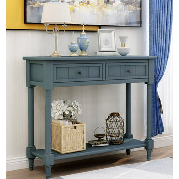 Entryway Console Table with 2 Drawers, Buffet Sideboard, SEGMART Wood Sofa Table Narrow Long with Storage Shelves for Living Room, Couch, Hallway, Foyer, Kitchen Counter, Retro Grey