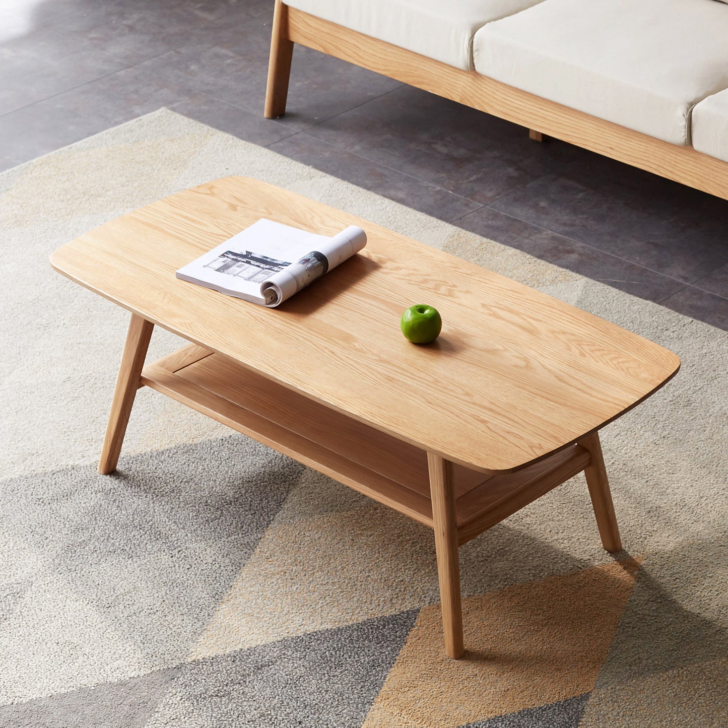 Coffee Tables for Living Room, Segmart Center Table with Round Corners, 2-Tier Minimalist Center Table with Storage Shelf, Wooden Coffee Table for Office, Farmhouse Style, Space Saving, Easy Assembly