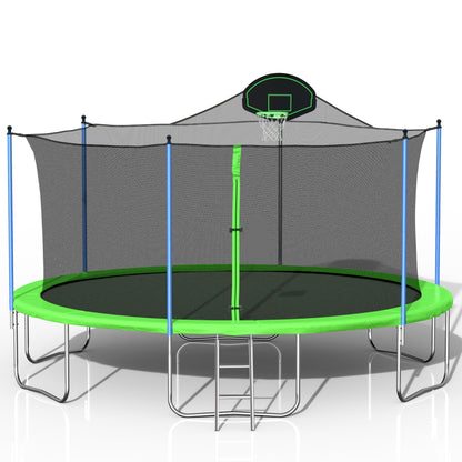 12Ft Trampoline with Basketball Hoop for Kids and Adults, Recreational Trampoline with Safety Enclosure Net, Outdoor Trampolines with Heavy-Duty Steel Frame for Boys & Girls, Backyard, Patio, Garden