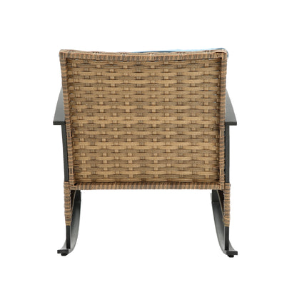 3 Pieces Rocking Patio Bistro Set, Outdoor Patio Furniture with Thick Cushions and 2-Tier Coffee Table, Segmart Oversize Rattan Conversation Set for Garden, Balcony, Backyard, Poolside