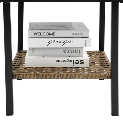 3 Pieces Rocking Patio Bistro Set, Outdoor Patio Furniture with Thick Cushions and 2-Tier Coffee Table, Segmart Oversize Rattan Conversation Set for Garden, Balcony, Backyard, Poolside