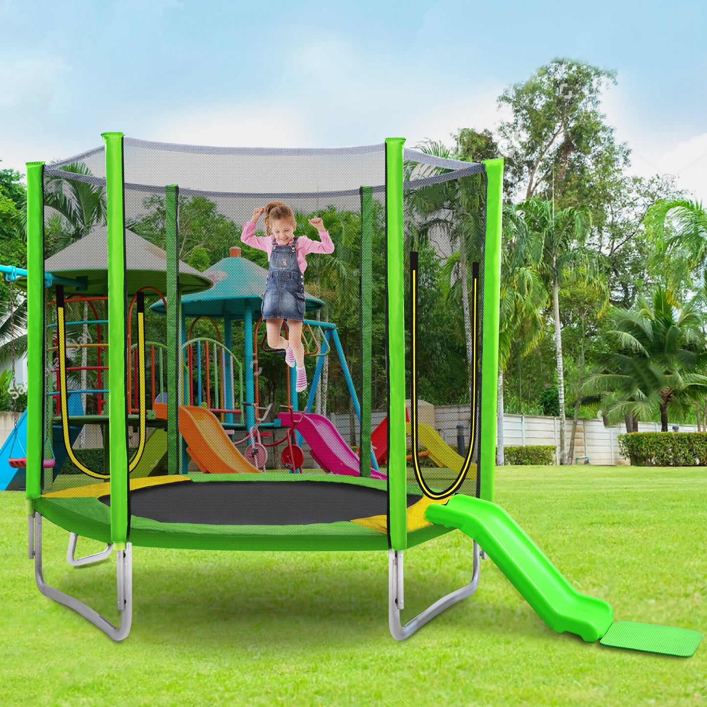 Toddler Trampoline for Kids, 7Ft Mini Trampoline with Enclosure Net, Indoor & Outdoor Recreational Trampolines with Upgrade No-Gap Safe Design for Birthday Chirismas Gifts Ages 1-8