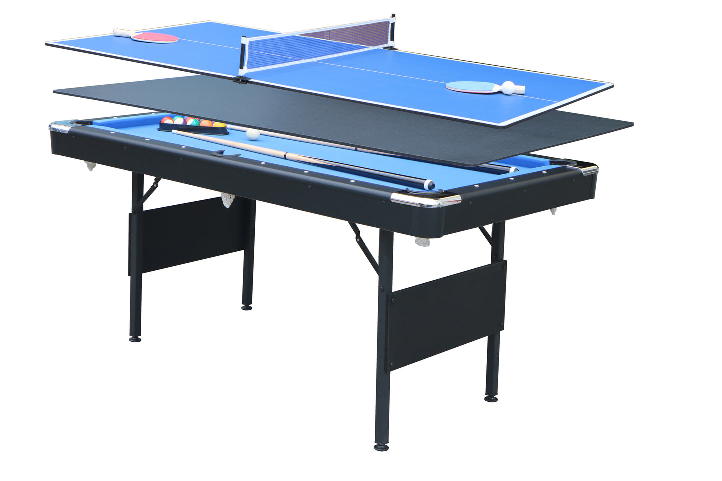 Segmart 5.5 FT 3 in1 Pool Table, Portable Billiards Table for Families, Muitfunctional Game Table with Table Tennis Top, Dining Table, Includes Balls, Cues, Felt Brush, Blue