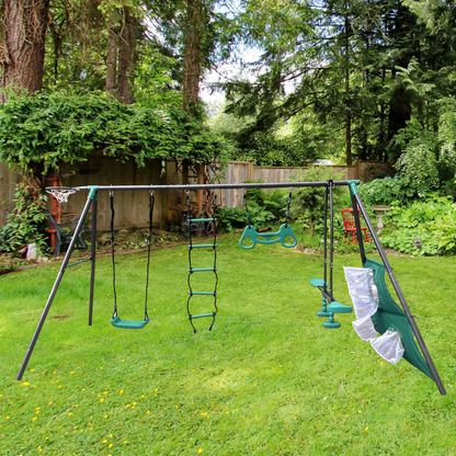 6 in 1 Swing Sets for Outside, Backyard Swing Sets for Kids, Segmart 550 lbs Heavy Duty Swing Set with Basket, Swing Glider, Climbing Ladder, Soccer Goals, Monkey Bars and Swing for kids Age 8-12