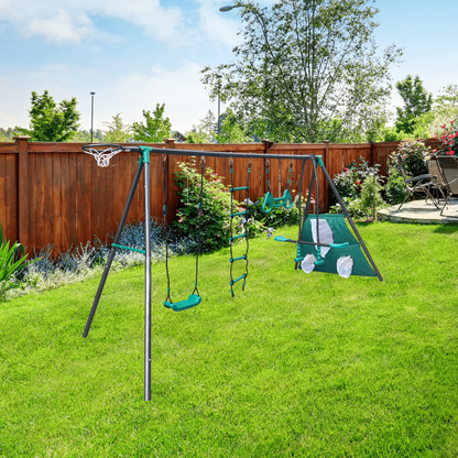 6 in 1 Swing Sets for Outside, Backyard Swing Sets for Kids, Segmart 550 lbs Heavy Duty Swing Set with Basket, Swing Glider, Climbing Ladder, Soccer Goals, Monkey Bars and Swing for kids Age 8-12