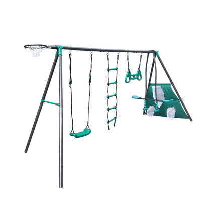 6 in 1 Swing Sets for Outside, Backyard Swing Sets for Kids, Segmart 550 lbs Heavy Duty Swing Set with Basket, Swing Glider, Climbing Ladder, Soccer Goals, Monkey Bars and Swing for kids Age 8-12