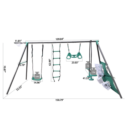 6 in 1 Swing Sets for Outside, Backyard Swing Sets for Kids, Segmart 550 lbs Heavy Duty Swing Set with Basket, Swing Glider, Climbing Ladder, Soccer Goals, Monkey Bars and Swing for kids Age 8-12