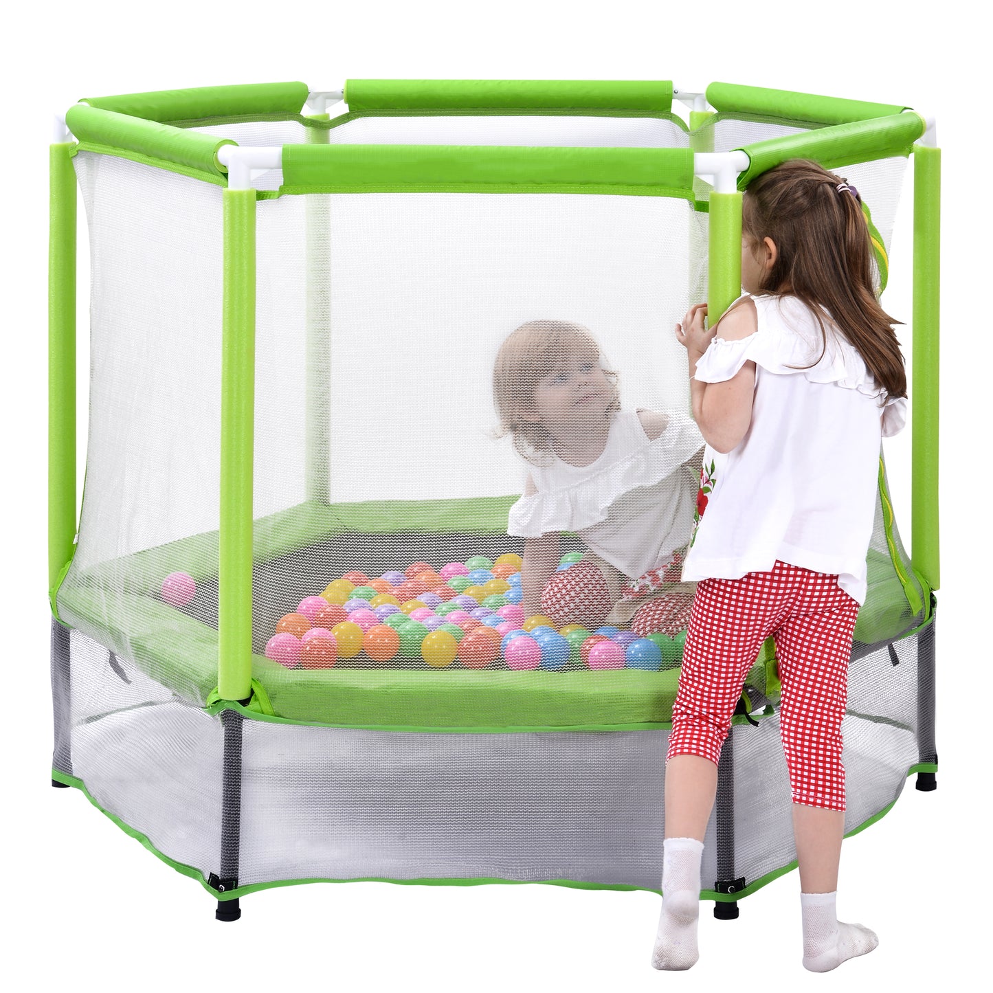 Mini Trampoline for Kids with Safety Enclosure Net, 60" Toddler Trampoline with No-Gap Safe Design, Segmart Recreational Trampolines for Birthday Gifts, Rebounder Trampoline with Ocean Balls, Pink