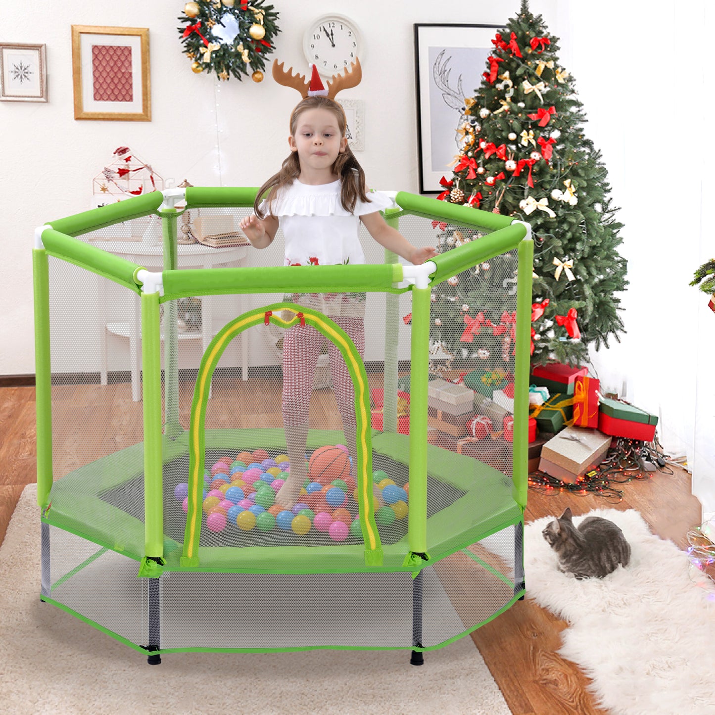 Trampoline for Kids with Ocean Balls, Segmart Toddler Trampoline for Boys & Girls, Kids Indoor Trampoline with Safety Enclosure, Small Recreational Trampolines with No-Gap Safe Design for Gifts