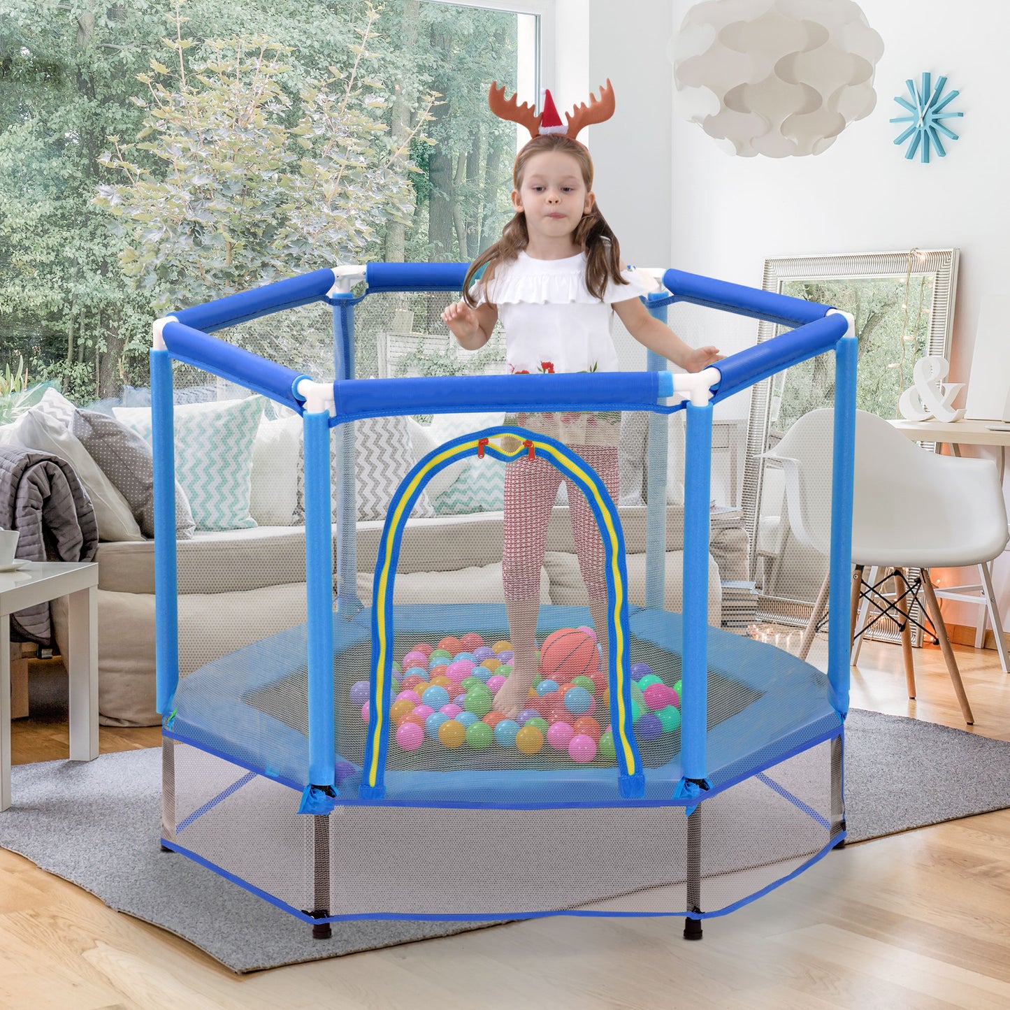 Mini Trampoline for Kids with Safety Enclosure Net, 55" Toddler Trampoline with No-Gap Safe Design, Segmart Recreational Trampolines for Birthday Christmas Gifts