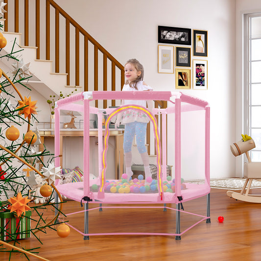 Mini Trampoline for Kids with Safety Enclosure Net, 55" Toddler Trampoline with No-Gap Safe Design, Segmart Recreational Trampolines for Birthday Gifts, Rebounder Trampoline with Ocean Balls