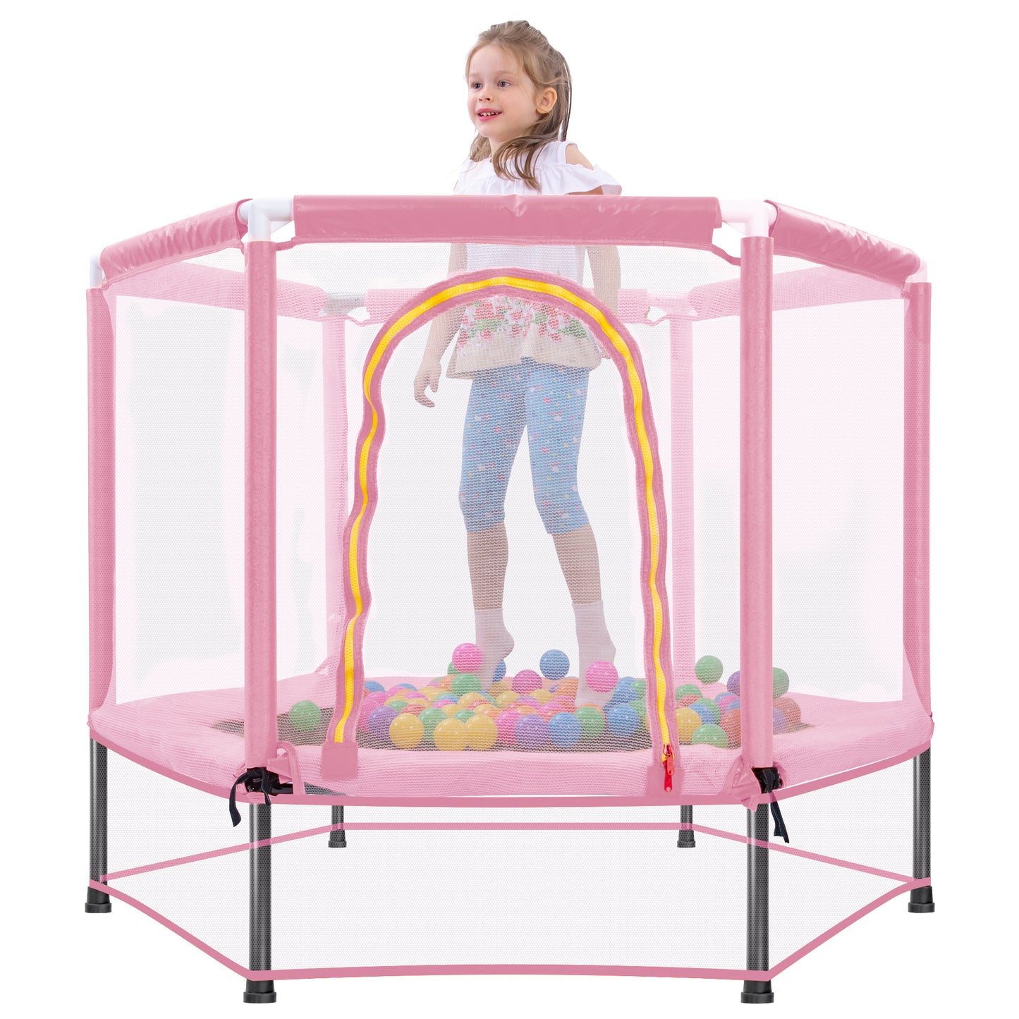 Mini Trampoline for Kids with Safety Enclosure Net, 55" Toddler Trampoline with No-Gap Safe Design, Segmart Recreational Trampolines for Birthday Gifts, Rebounder Trampoline with Ocean Balls
