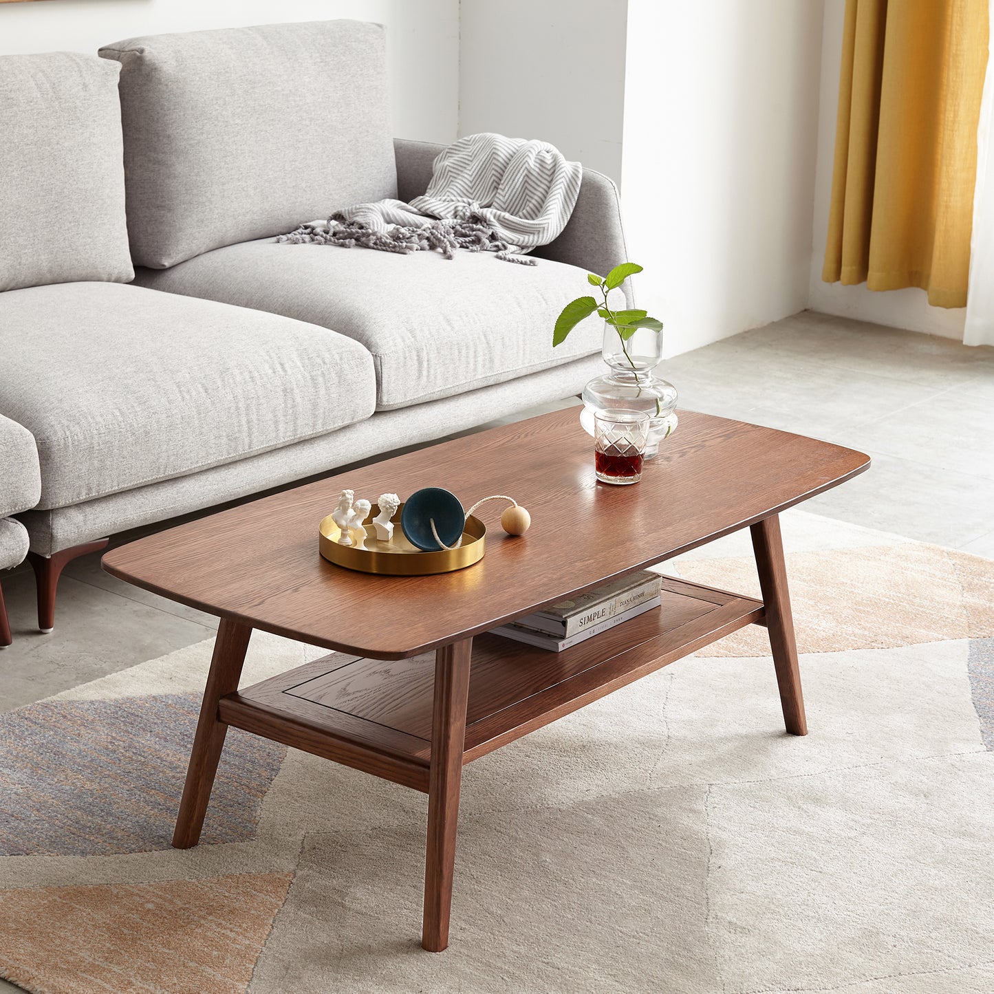 Coffee Tables for Living Room, Segmart Center Table with Round Corners, 2-Tier Minimalist Center Table with Storage Shelf, Wooden Coffee Table for Office, Farmhouse Style, Space Saving, Easy Assembly
