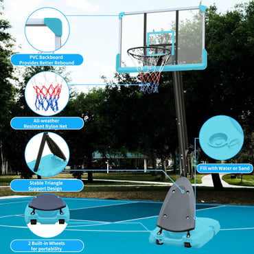 Portable Basketball Hoop Outdoor for Kids and Adults, 7.5-10ft Adjustable Basketball Hoop Goals Systems with Shatterproof Backboard, Larger Base, Segmart 44 Inch Basketball Hoop for Backyard Court