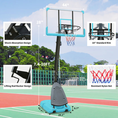 Portable Basketball Hoop Outdoor for Kids and Adults, 7.5-10ft Adjustable Basketball Hoop Goals Systems with Shatterproof Backboard, Larger Base, Segmart 44 Inch Basketball Hoop for Backyard Court