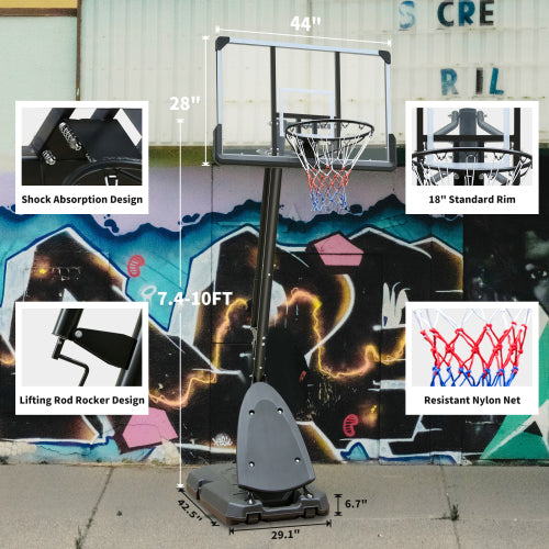 Portable Basketball Hoop Outdoor for Kid sand Adults, Segmart 44 Inch Basketball Hoop for Backyard, 7.2Ft-10FT Height Adjustable Basketball Goal System with Shatterproof Backboard, Larger Base