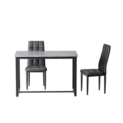 5 Piece Kitchen Dining Table and Chair Set, Dining Room Table Set with Faux Marble Tabletop PU Leather Padded Chairs, Rectangle Dining Table Set for 4, Dinette Set for Kitchen Dining Room Small Space