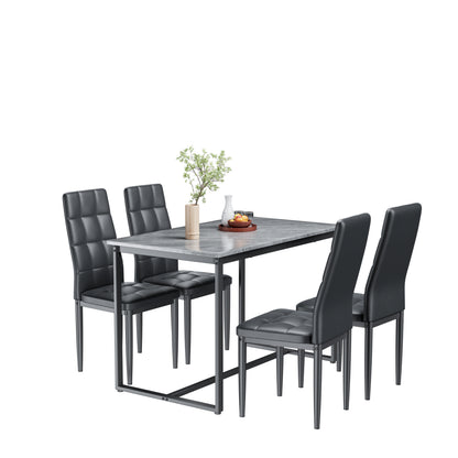 5 Piece Kitchen Dining Table and Chair Set, Dining Room Table Set with Faux Marble Tabletop PU Leather Padded Chairs, Rectangle Dining Table Set for 4, Dinette Set for Kitchen Dining Room Small Space